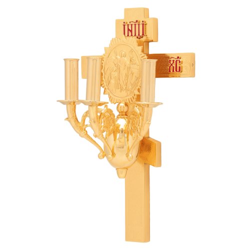 3230008 Трехсвечник пасхальный на кресте золочение 3230008 Трехсвечник пасхальный на кресте золочение