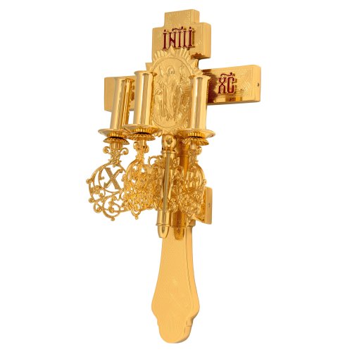 3230009 Трехсвечник пасхальный на кресте № 2 золочение 3230009 Трехсвечник пасхальный на кресте № 2 золочение