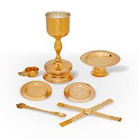 3210022 Потир 1,0с принадлежностями с вклад.(мельхиор) серебр. Золоч.
